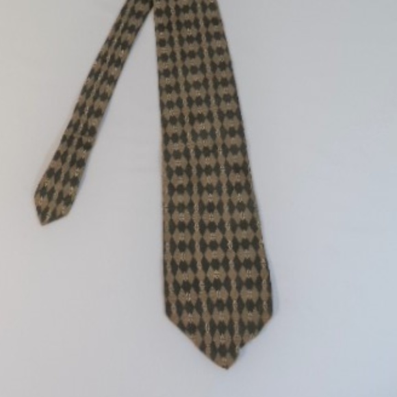 Chaps Ralph Lauren Brown Green Diamond Print Tie - Picture 2 of 5